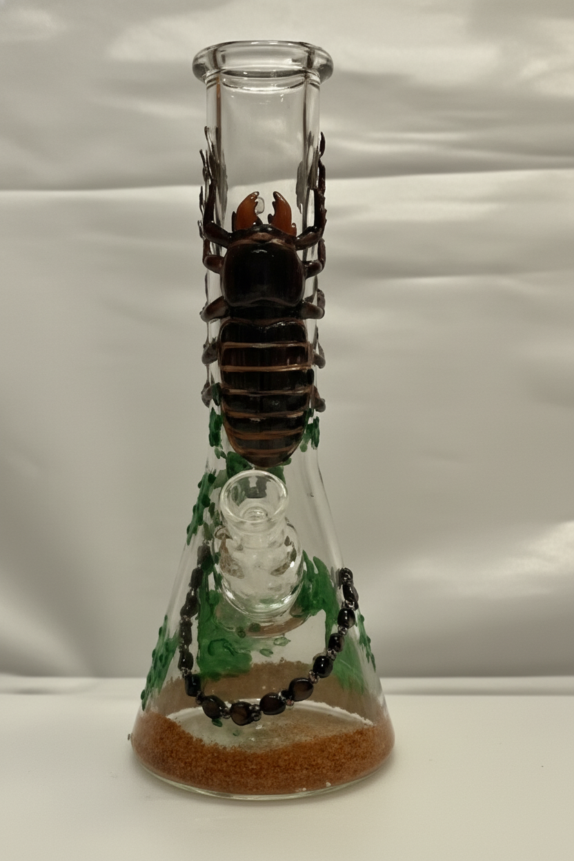 BEAKER BONG - 3D SCORPION WITH DESERT AND CACTUS DESIGN - GREY