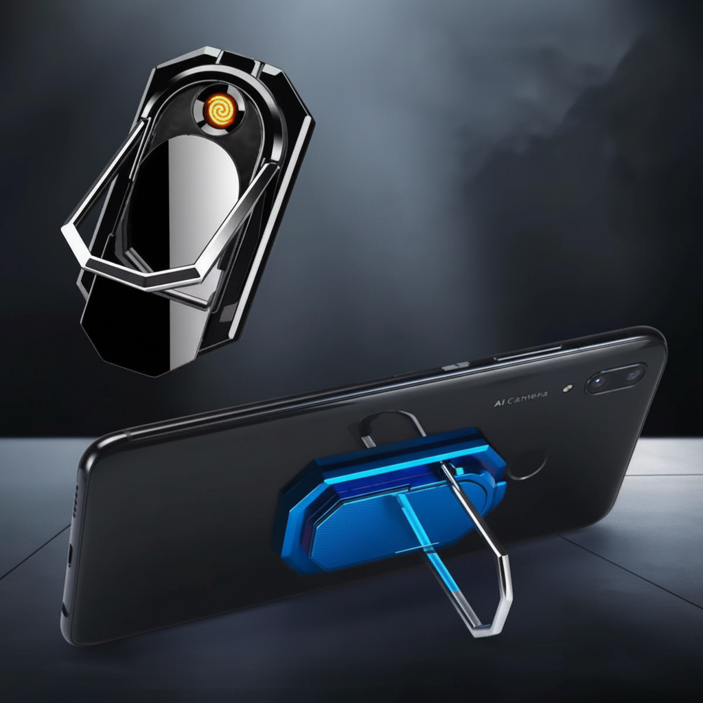 LIGHTER - RECHARGEABLE COIL LIGHTER WITH PHONE RING GRIP - BLUE