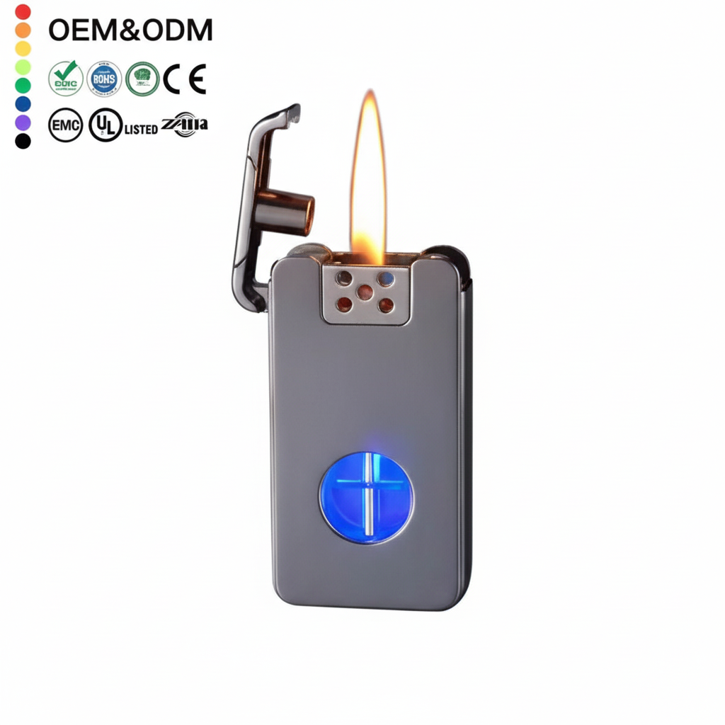 LIGHTER - LED ELECTRIC FLIP-TOP FLUID LIGHTER - SILVER