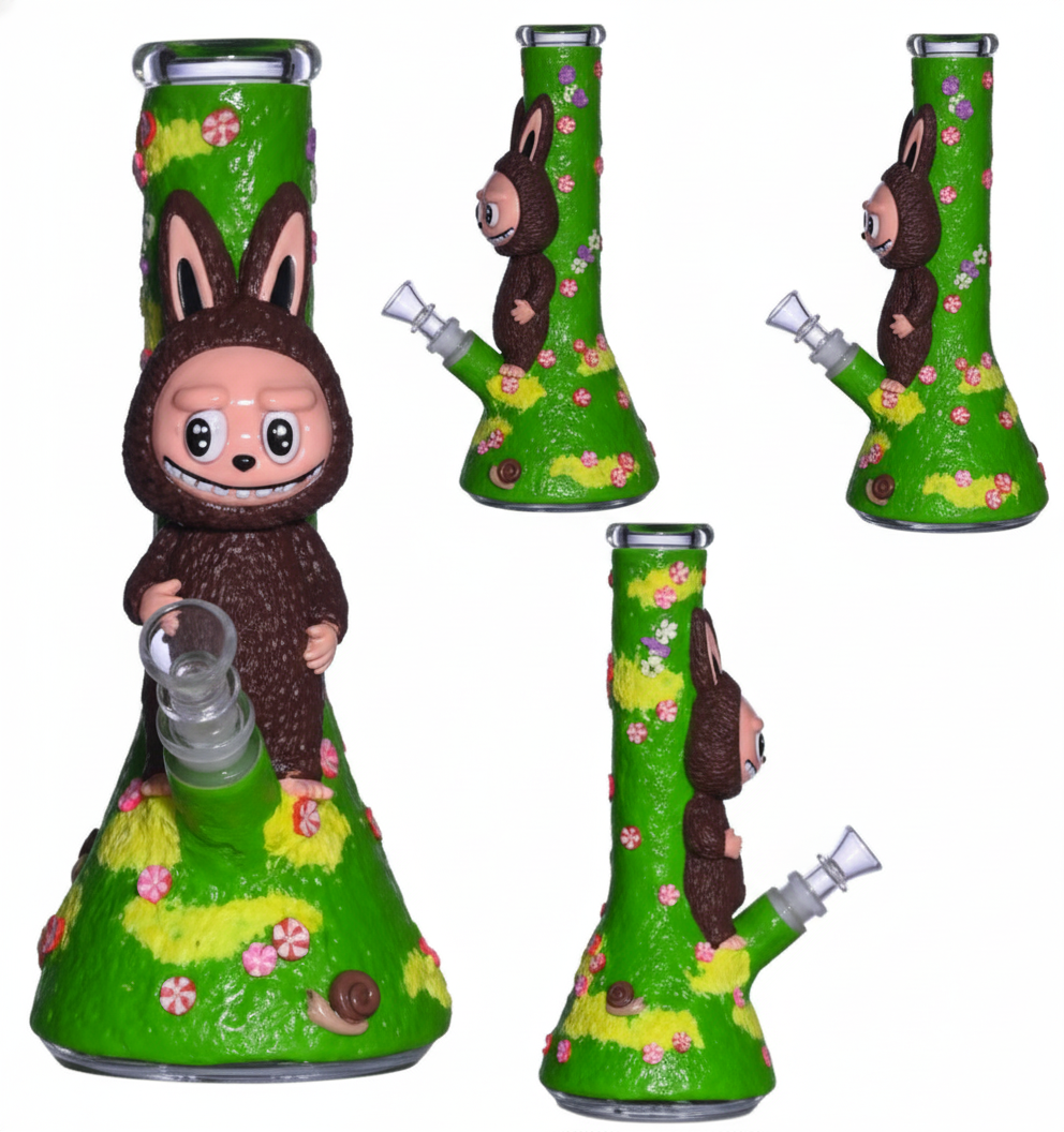 Beaker Bong - Bubu Doll & Flowers - GREEN