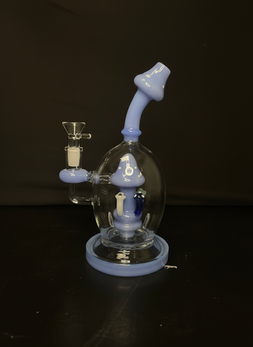 STRAIGHT BONG - 8 3/4" MUSHROOM CLUSTER RIG WITH DOTTED CIRC PERC - BLUE