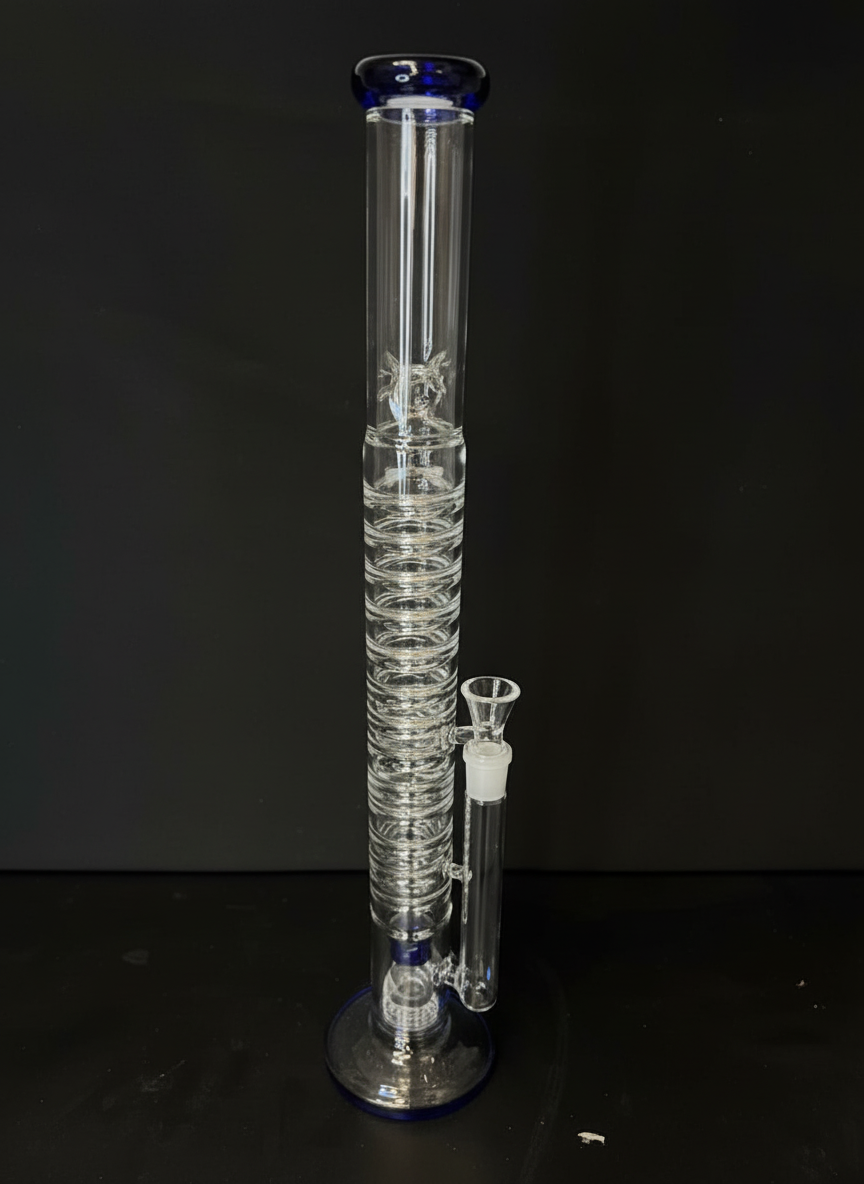 STRAIGHT BONG - 22" COIL BONG WITH SHOWERHEAD PERC - BLUE