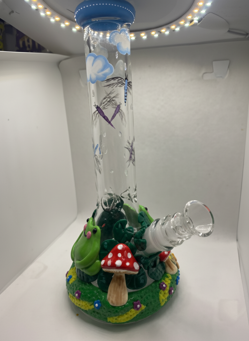 BEAKER BONG - MUSHROOM AND FROGS - CLEAR
