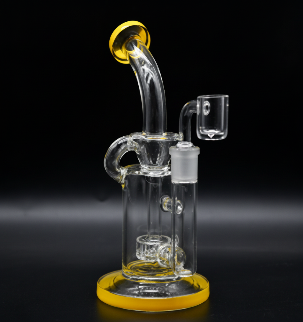 STRAIGHT BONG – Clear rig with curved neck and yellow – YELLOW