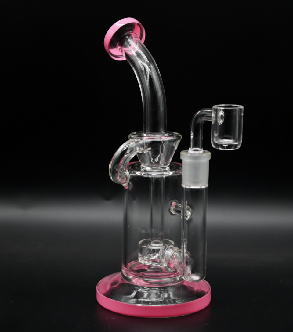 STRAIGHT BONG – Clear rig with bent neck pink rings – PINK