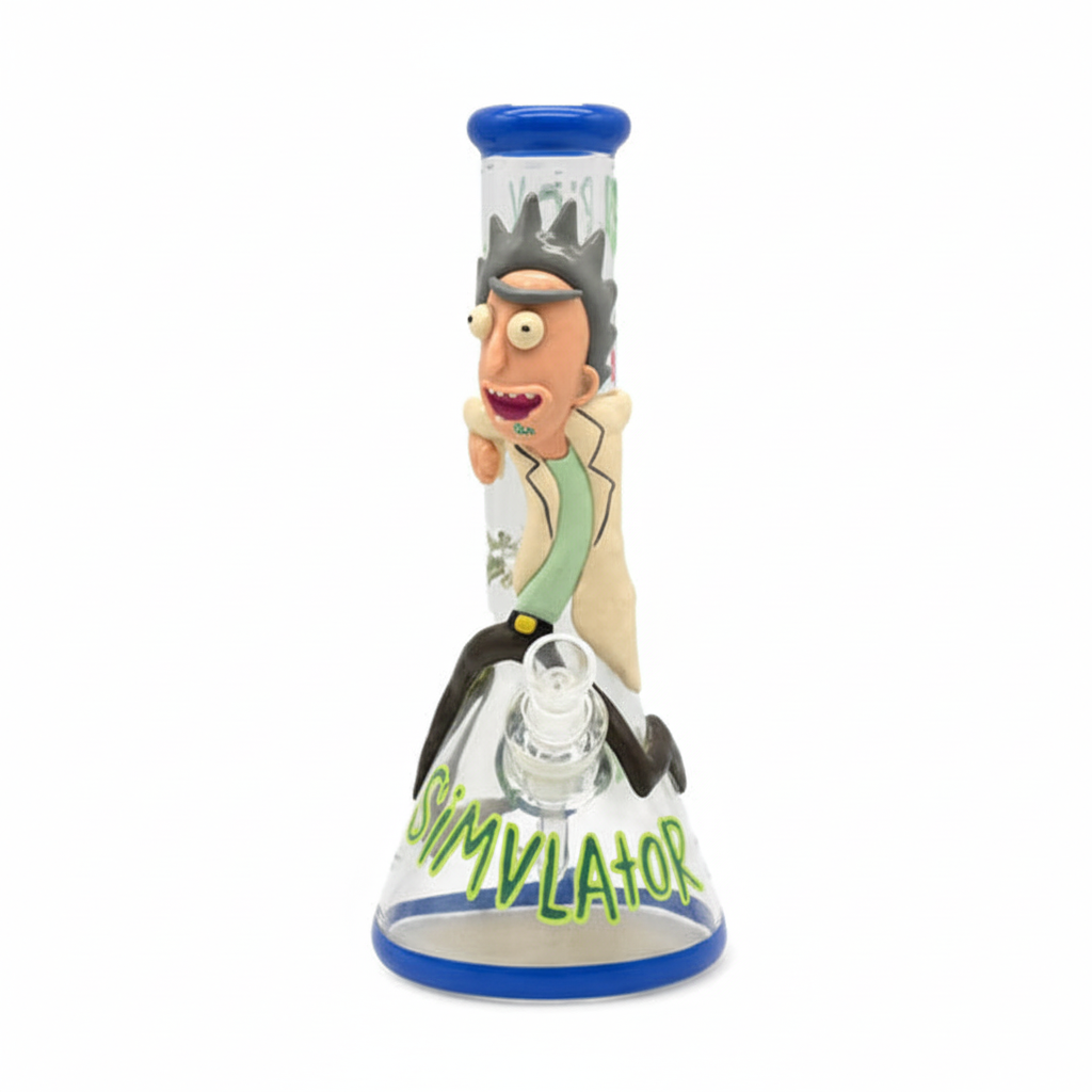 BEAKER BONG – Rick with 'Simulator' text on clear – BLUE