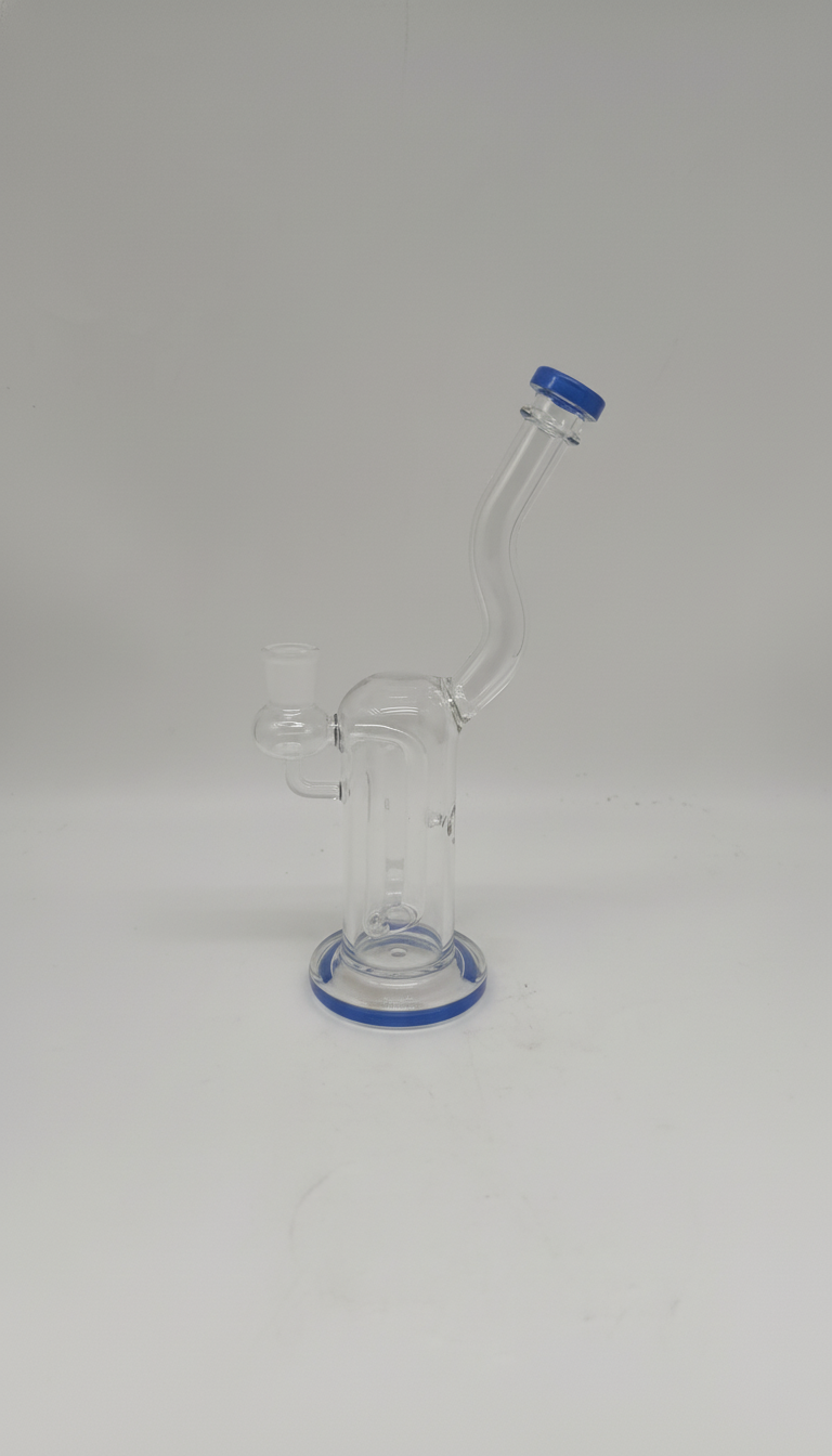 STRAIGHT BONG – Clear recycler rig with blue – BLUE