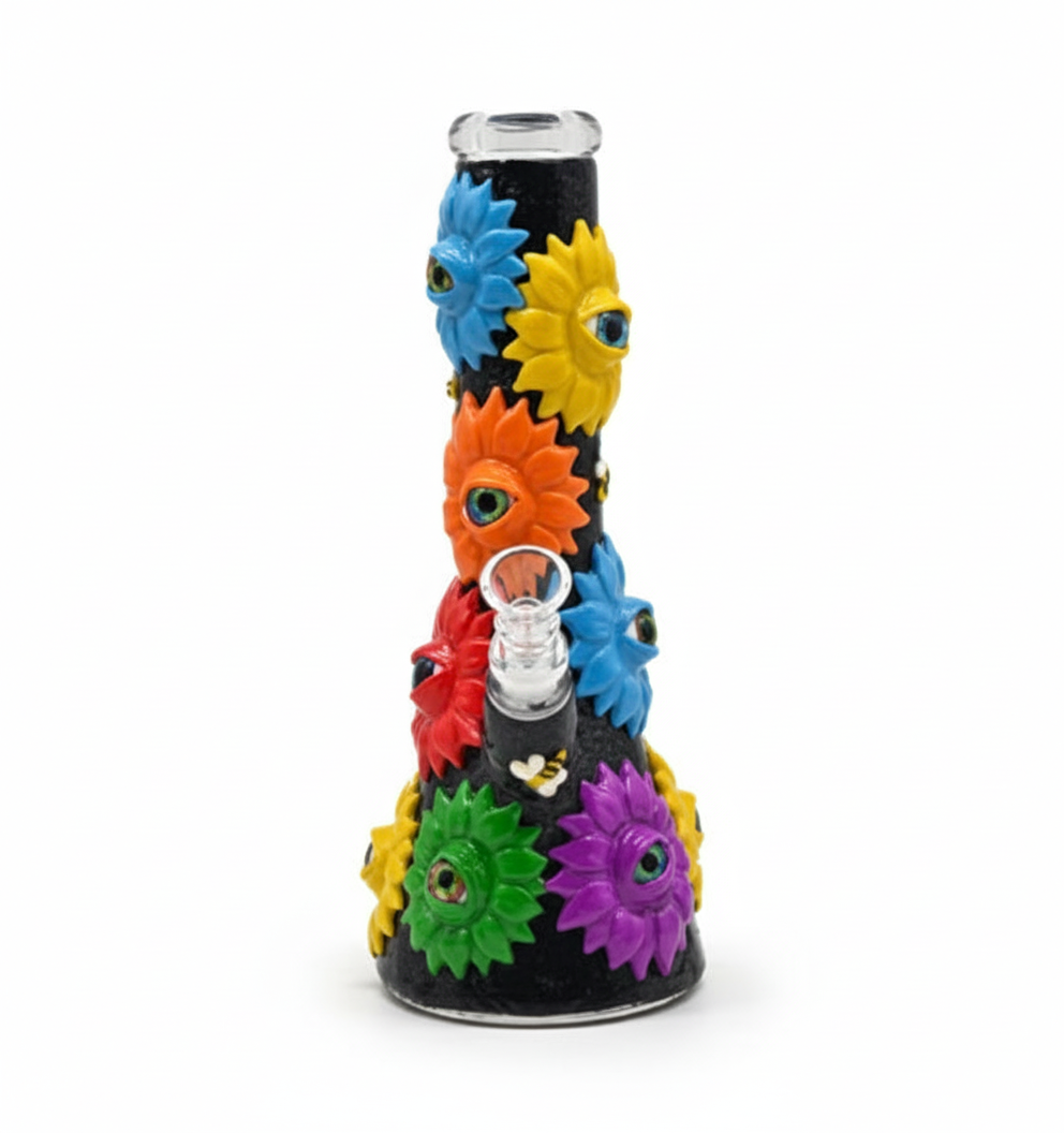 BEAKER BONG GITD – Brown base covered in colourful eye flowers – BROWN