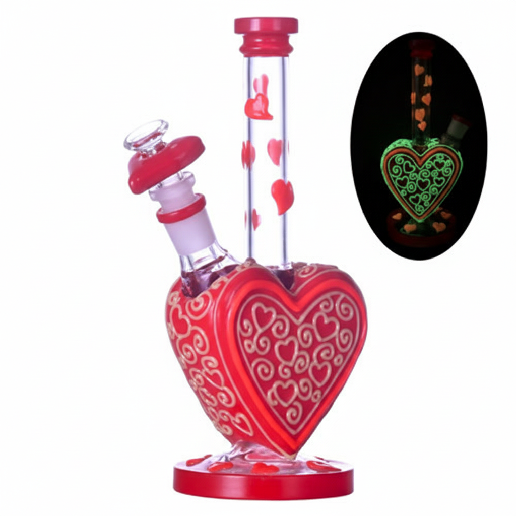 STRAIGHT BONG GITD – Red heart-shaped bong with heart and GITD – RED