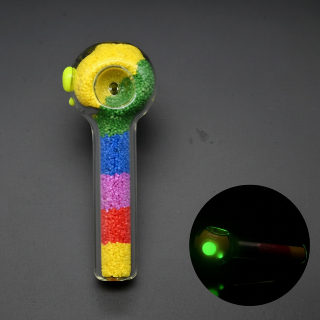 PIPE – GITD pipe with rainbow sand stripes – MULTICOLOR