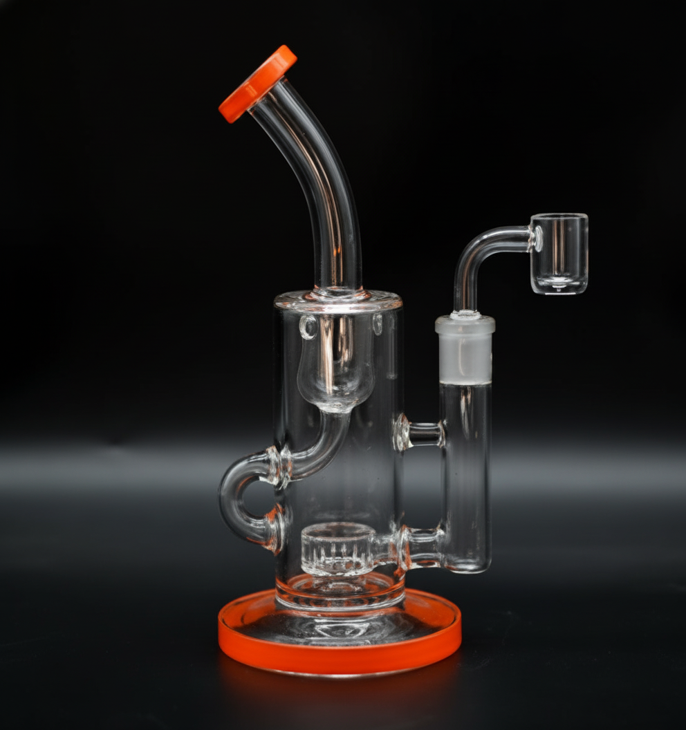 STRAIGHT BONG – Clear dab rig with orange base and mouthpiece – ORANGE