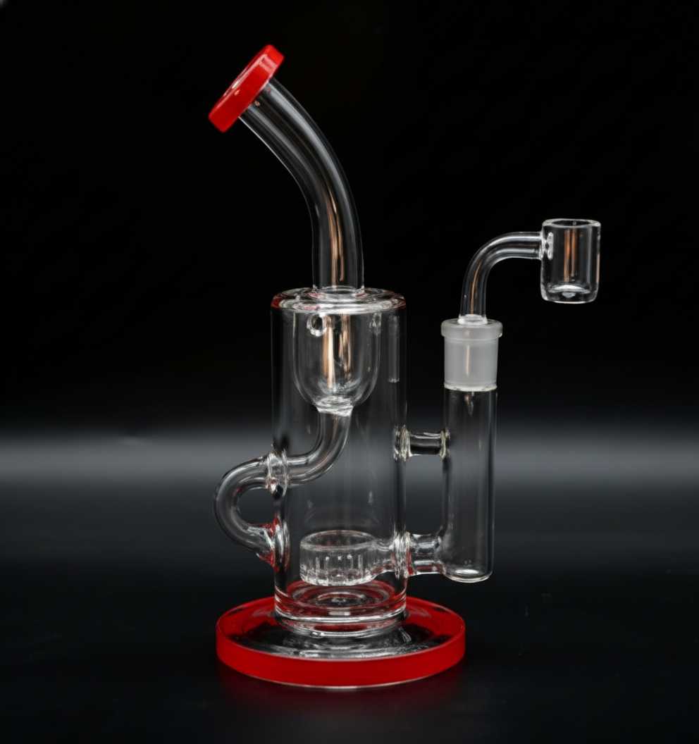 STRAIGHT BONG – Clear dab rig with red base and mouthpiece – RED