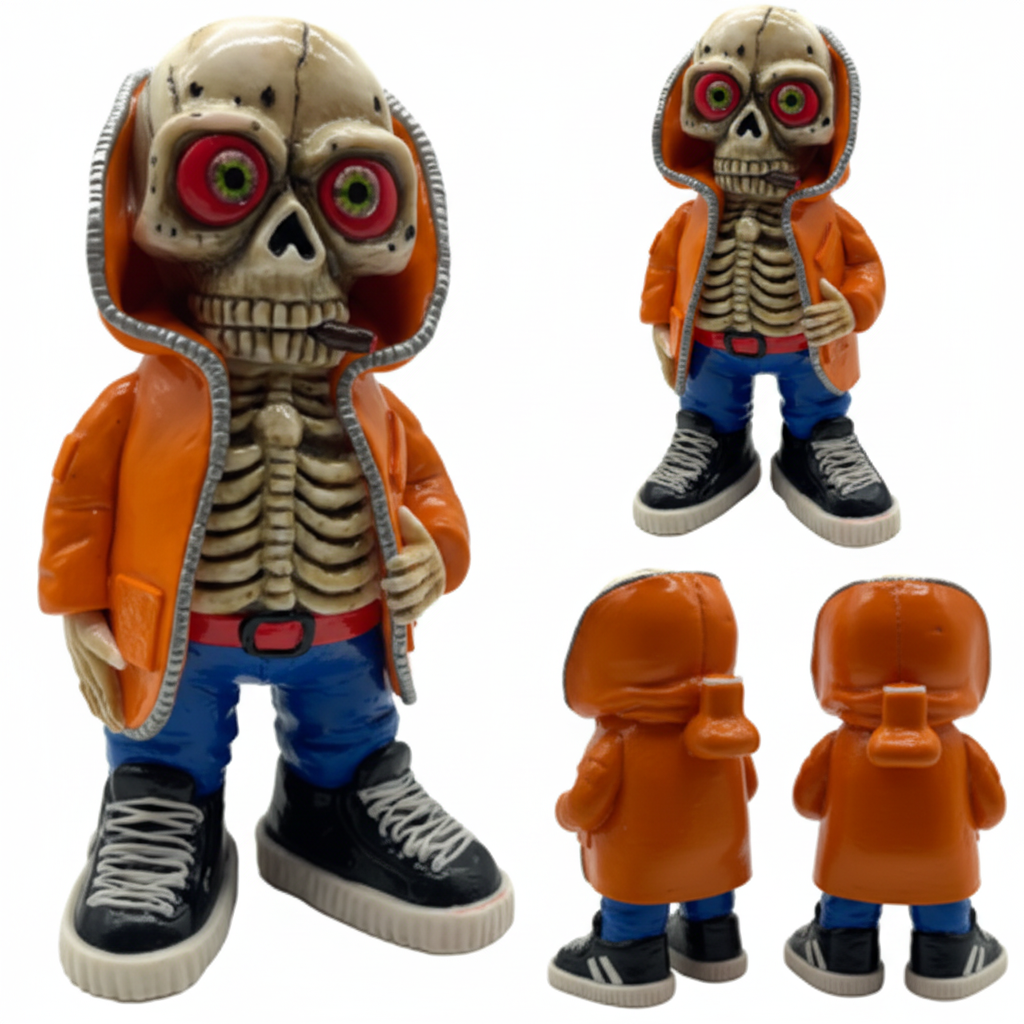 FULL BODY BONG – Skeleton wearing orange hoodie, blue jeans and sneakers – ORANGE
