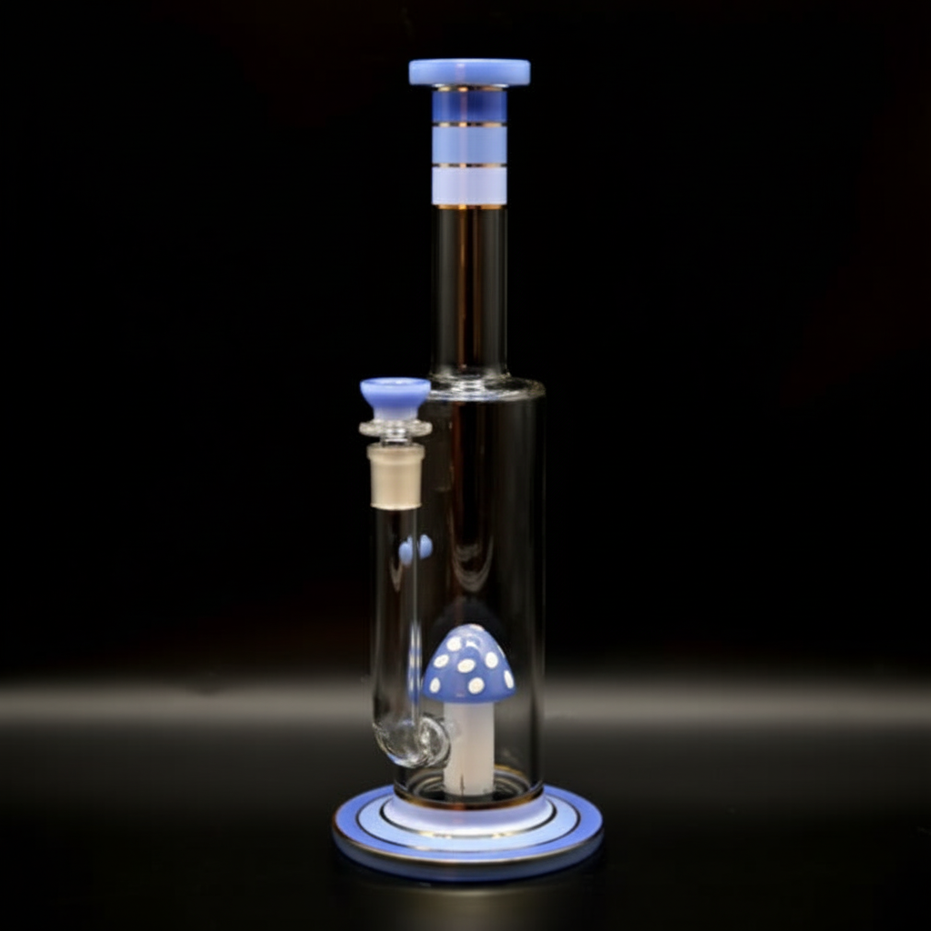 STRAIGHT BONG – Clear with blue mushroom percolator – BLUE