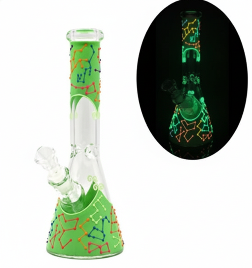 BEAKER BONG GITD – Neon green with GITD constellation – GREEN