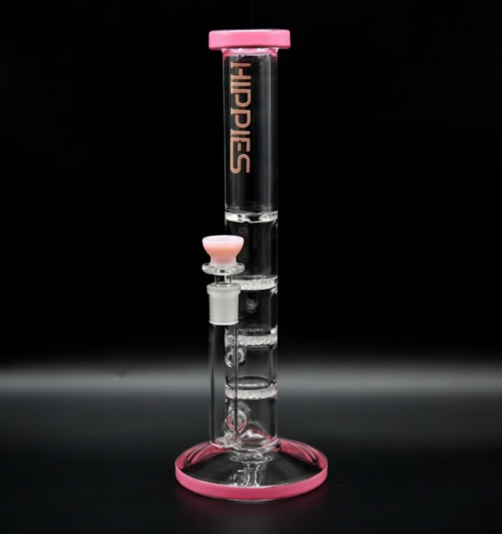 STRAIGHT BONG – Clear with pink and 'HIPPIES' logo – PINK