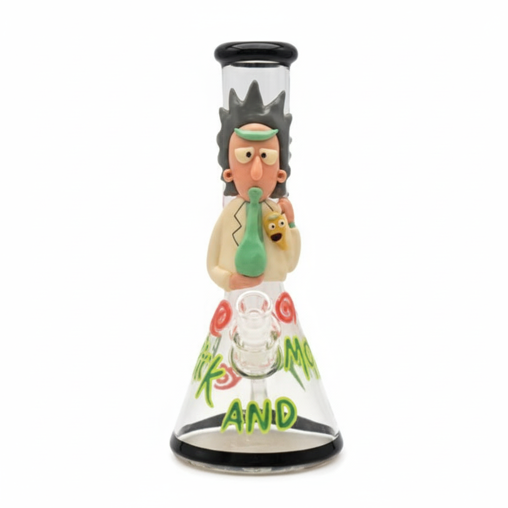 BEAKER BONG – Rick and Morty with green bottle on clear – MULTICOLOR