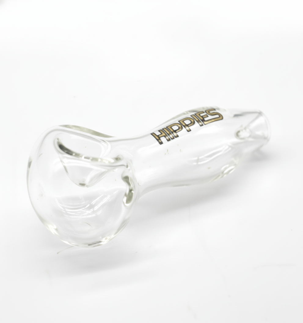 PIPE – Clear pipe with gold “HIPPIES” logo – CLEAR