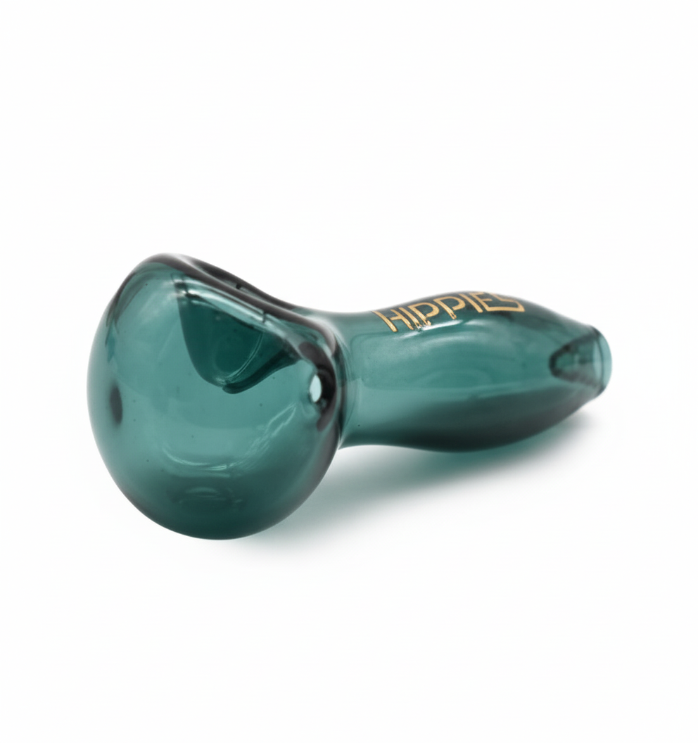 PIPE – Teal pipe with gold “HIPPIES” logo – GREEN
