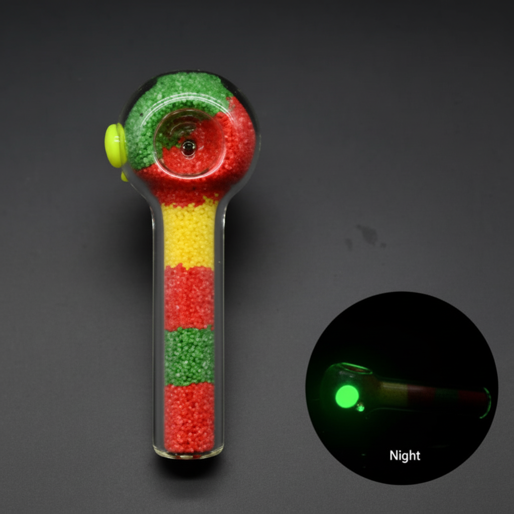 PIPE GITD – Rasta striped pipe with glow‑in‑the‑dark carb – MULTICOLOR