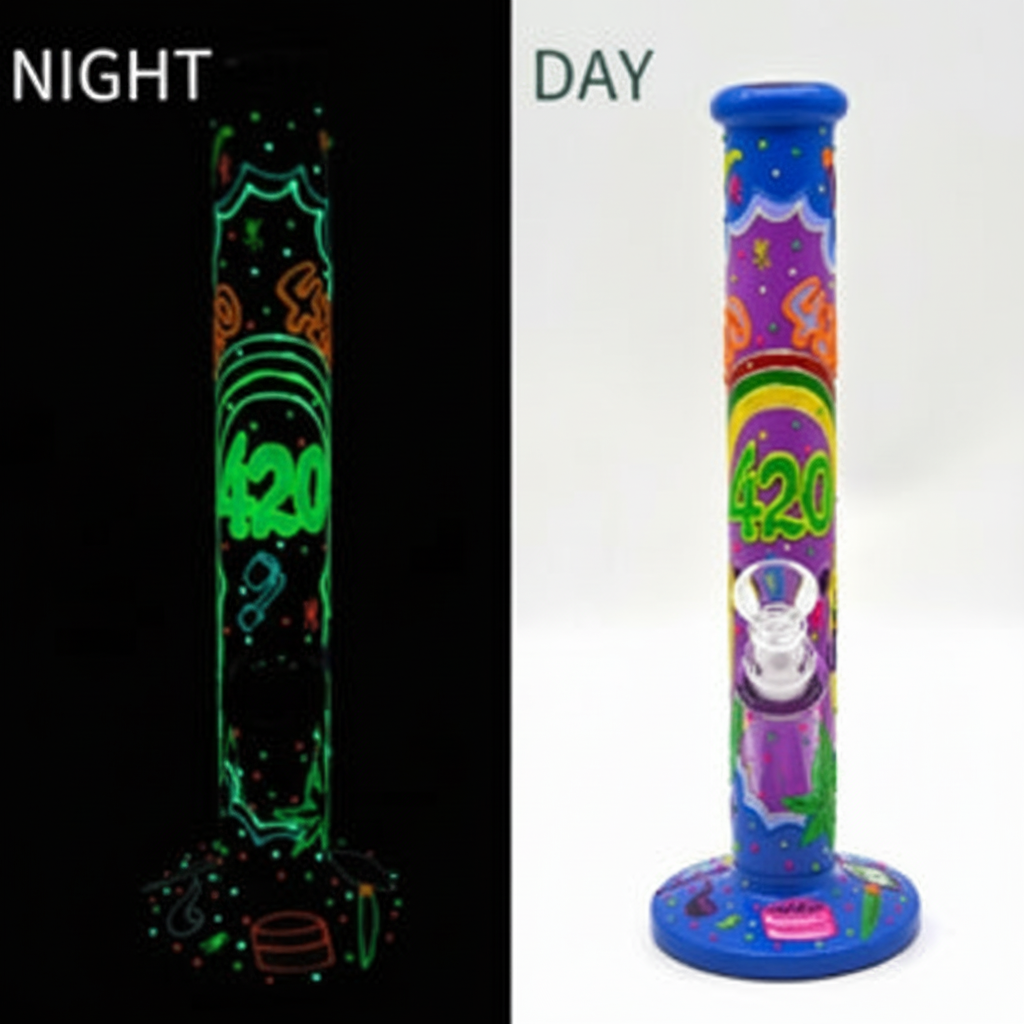STRAIGHT BONG GITD – 420 rainbow with pot of gold and glow‑in‑the‑dark – MULTICOLOR