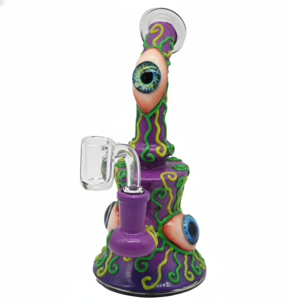 BUBBLER BONG – Purple body with green swirls and protruding eyeballs – PURPLE