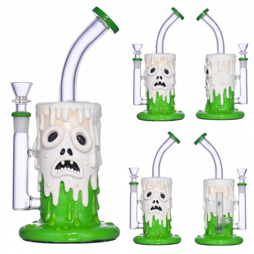 STRAIGHT BONG – Melting candle with skull face and green slime – WHITE