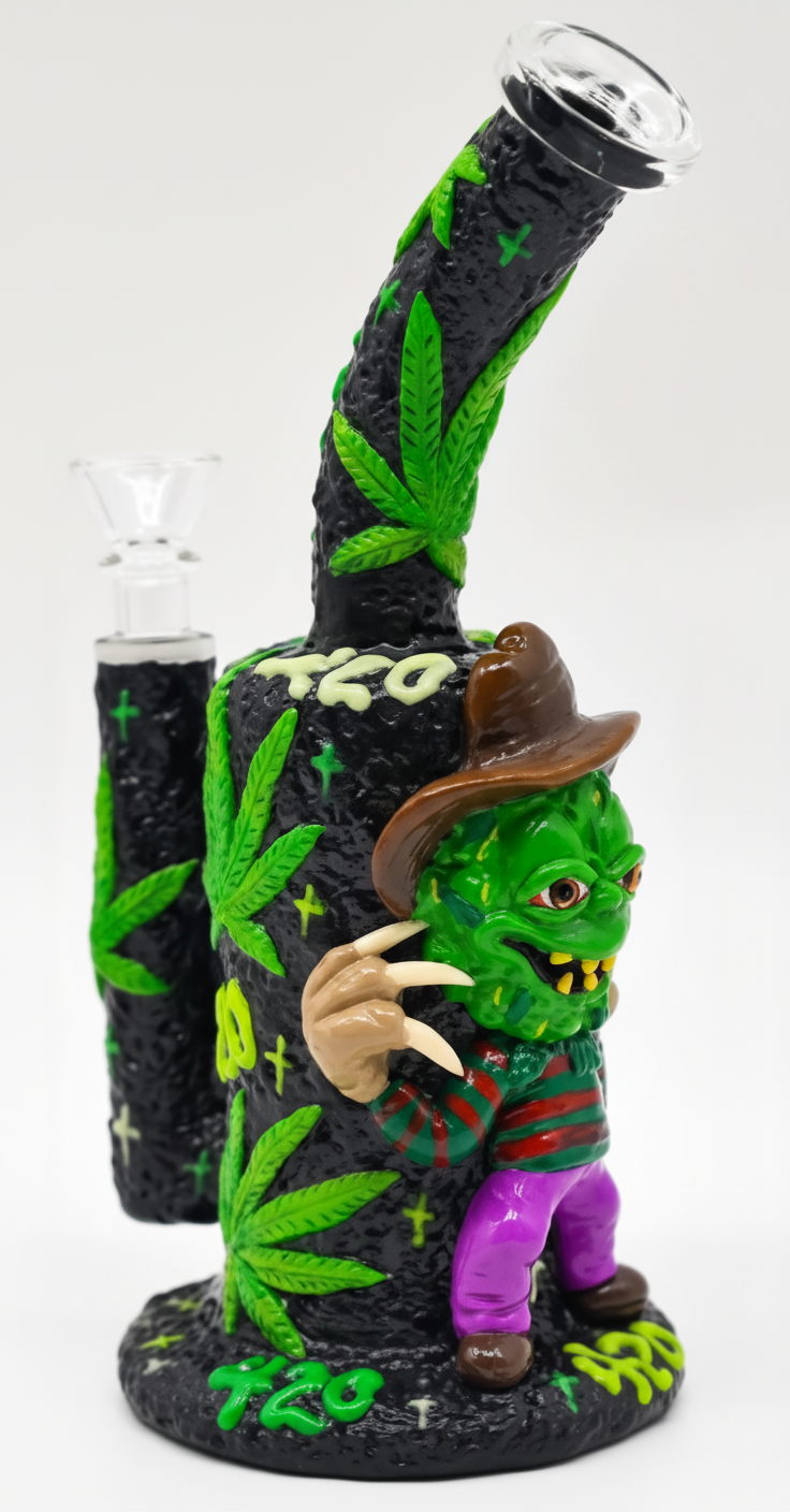 STRAIGHT BONG – Freddy Krueger with cannabis leaves and 420 – BLACK