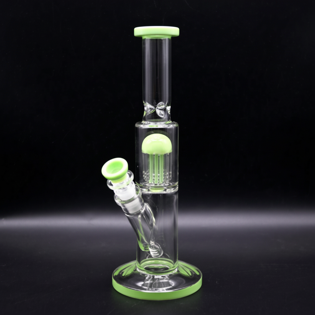 STRAIGHT BONG – Clear with green jellyfish percolator and – GREEN