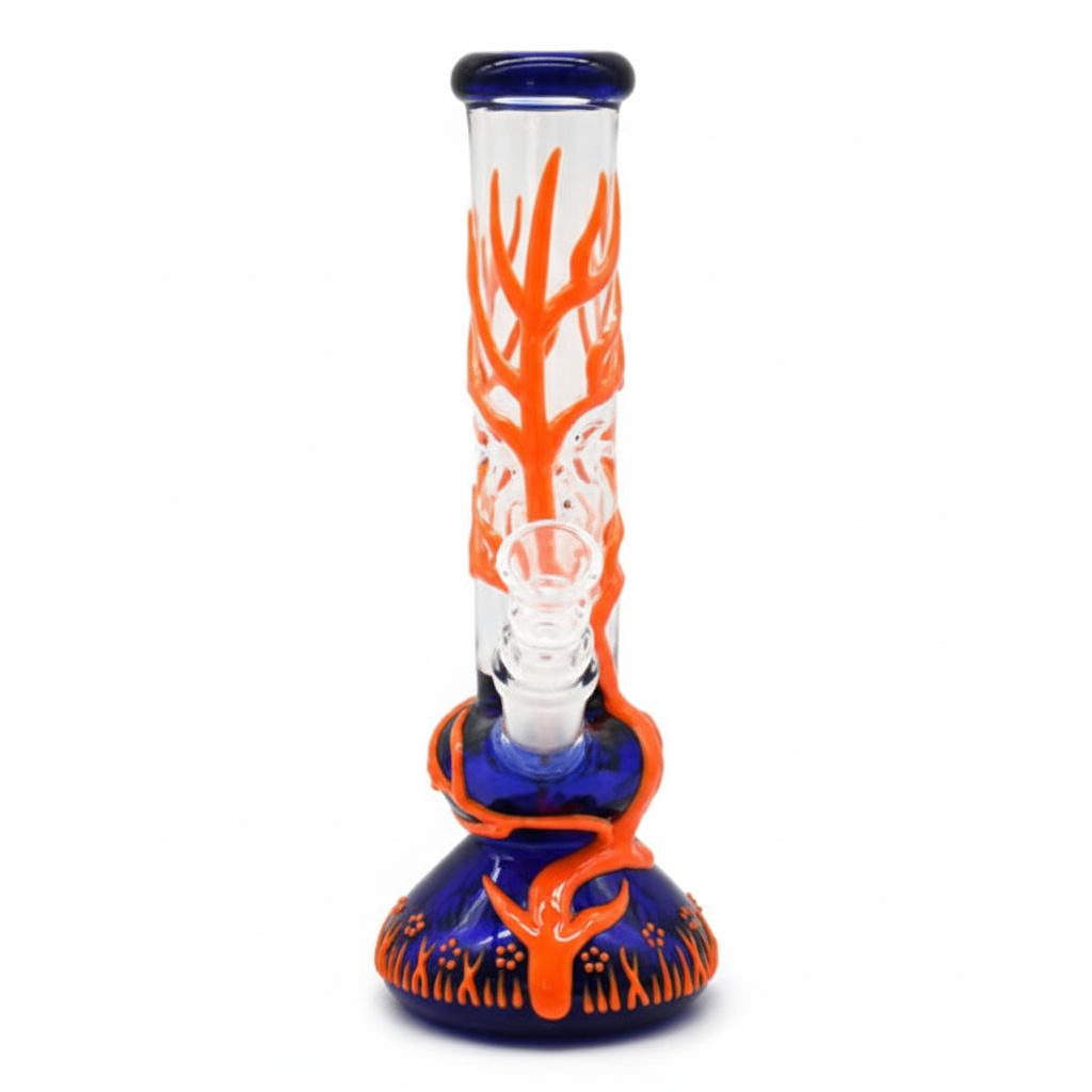 STRAIGHT BONG – Blue with orange antler tree – BLUE