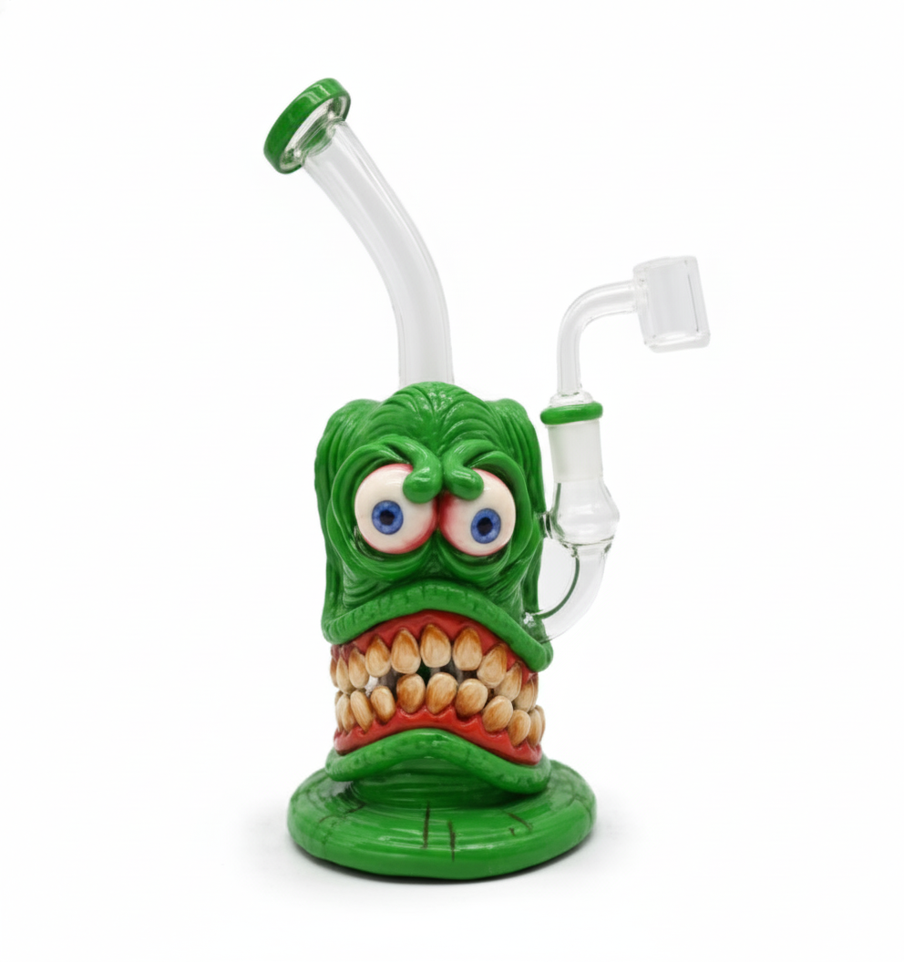 STRAIGHT BONG – Green monster with big blue eyes and huge teeth – GREEN