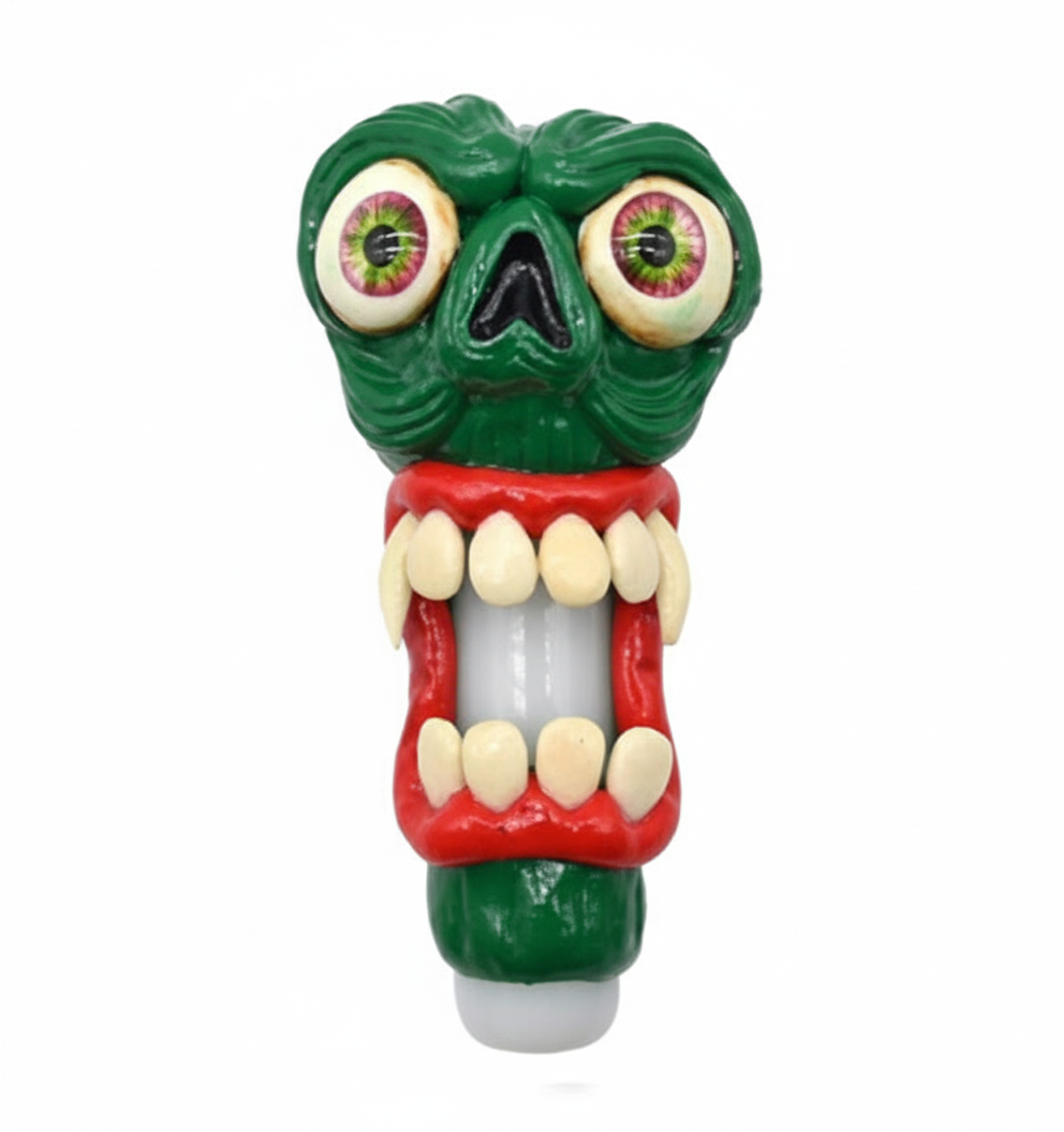 PIPE – Green monster head with bulging eyes and red mouth – GREEN