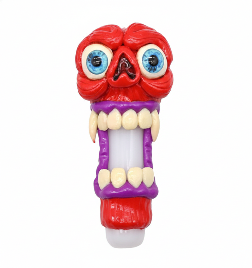 PIPE – Red monster head with blue eyes and open mouth – RED