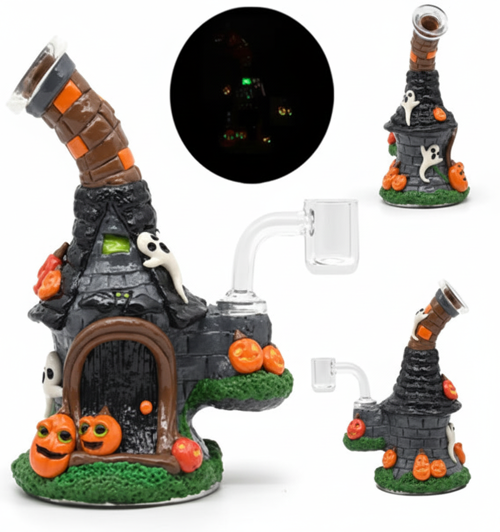 STRAIGHT BONG GITD – Crooked haunted house with ghosts and pumpkins – GREY