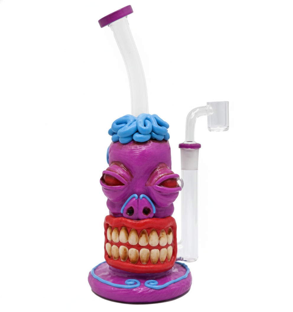 STRAIGHT BONG – Purple skull with blue brain and big teeth – PURPLE