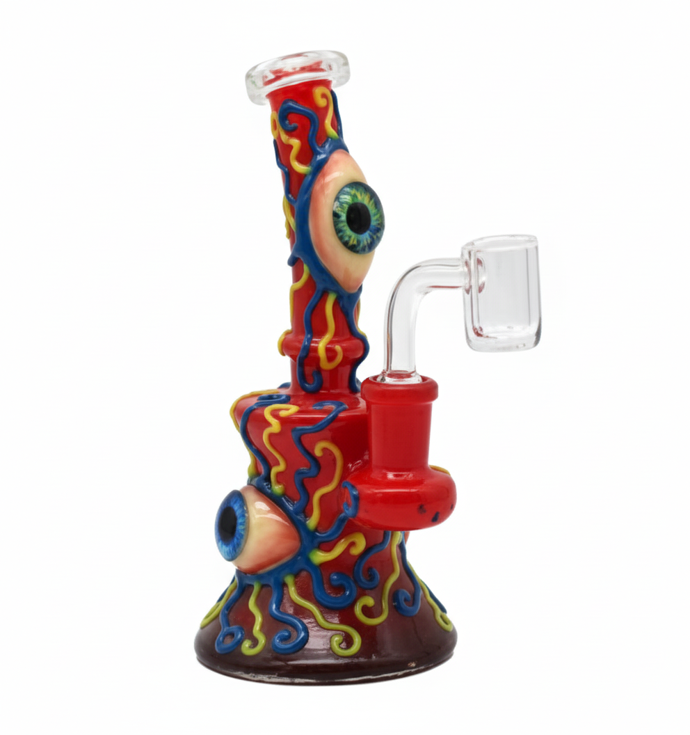 BUBBLER BONG – Red psychedelic swirling with protruding eyeballs – RED