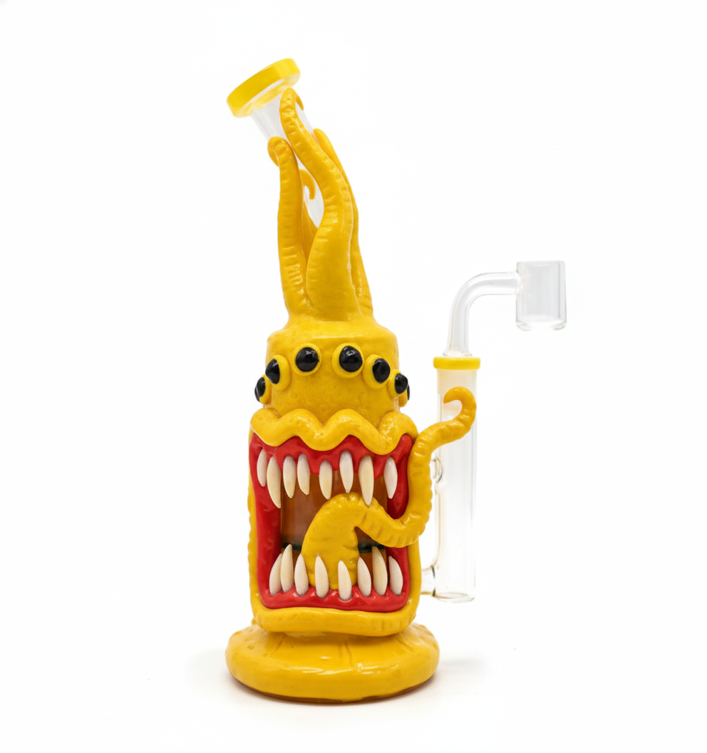 STRAIGHT BONG – Yellow tentacled monster with multiple eyes and big mouth – YELLOW