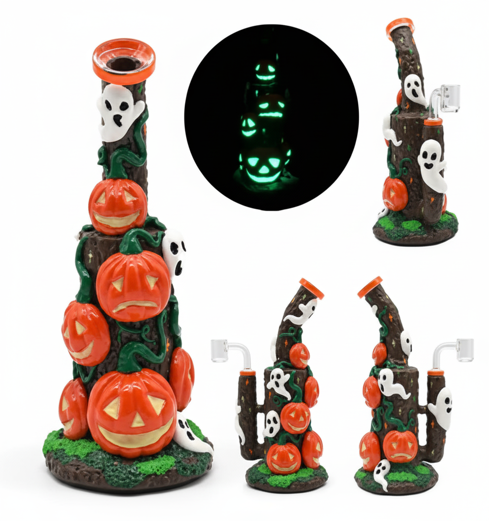 STRAIGHT BONG GITD – Stack of pumpkins with ghosts and glow‑in‑the‑dark – ORANGE