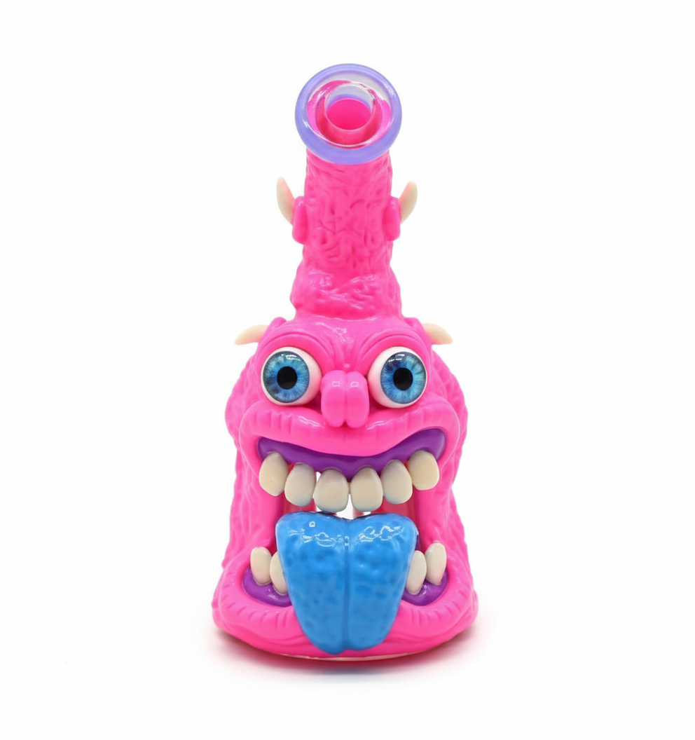 BUBBLER BONG – Pink monster with blue tongue and big teeth – PINK