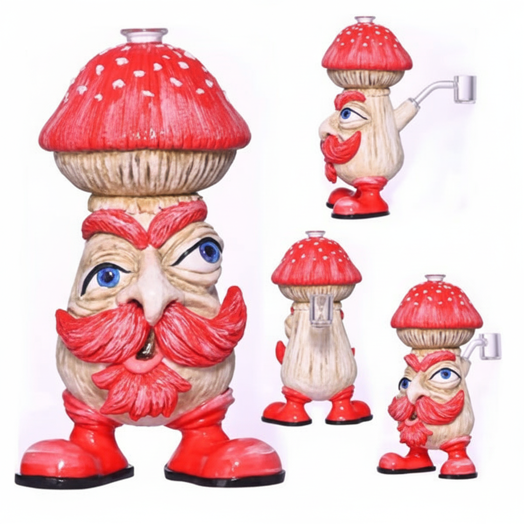 FULL BODY BONG – Mushroom gnome with red moustache and boots – RED