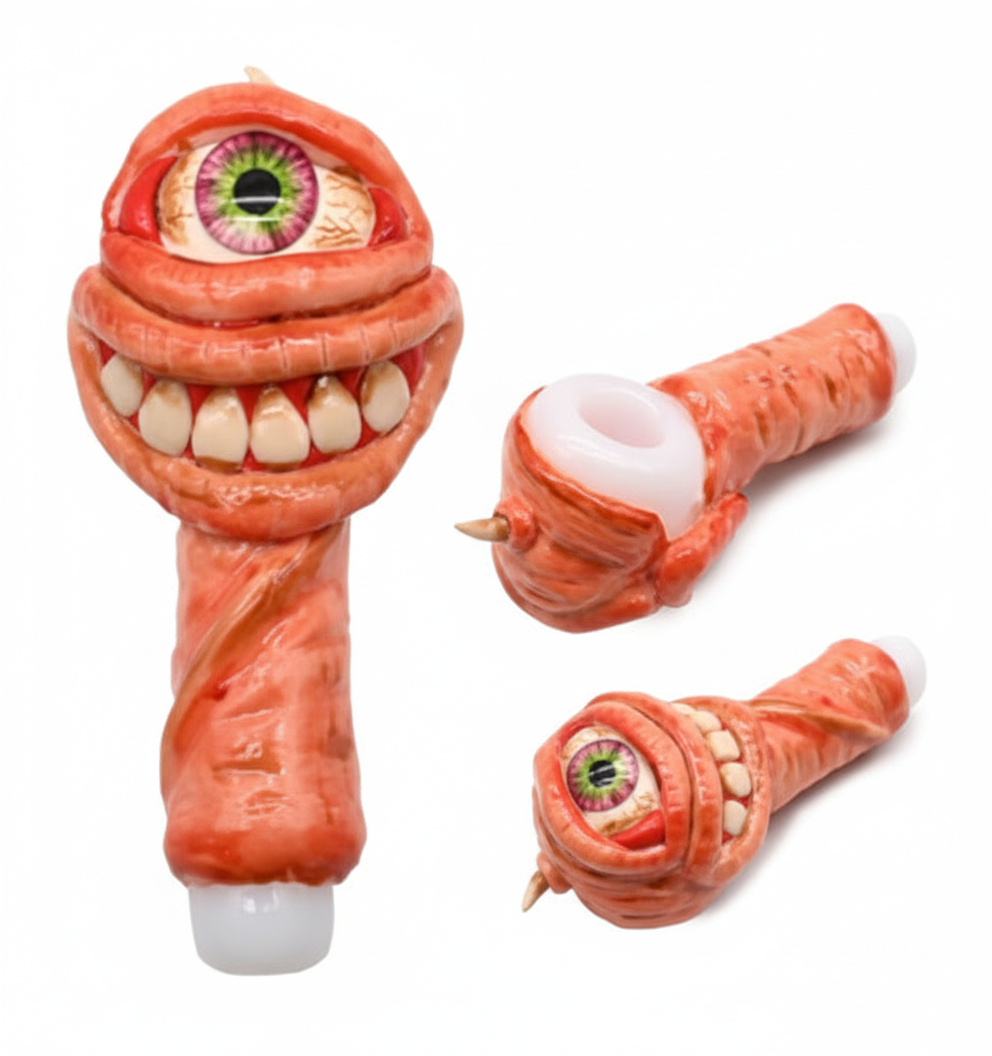 PIPE – One‑eyed fleshy monster with big grin – ORANGE