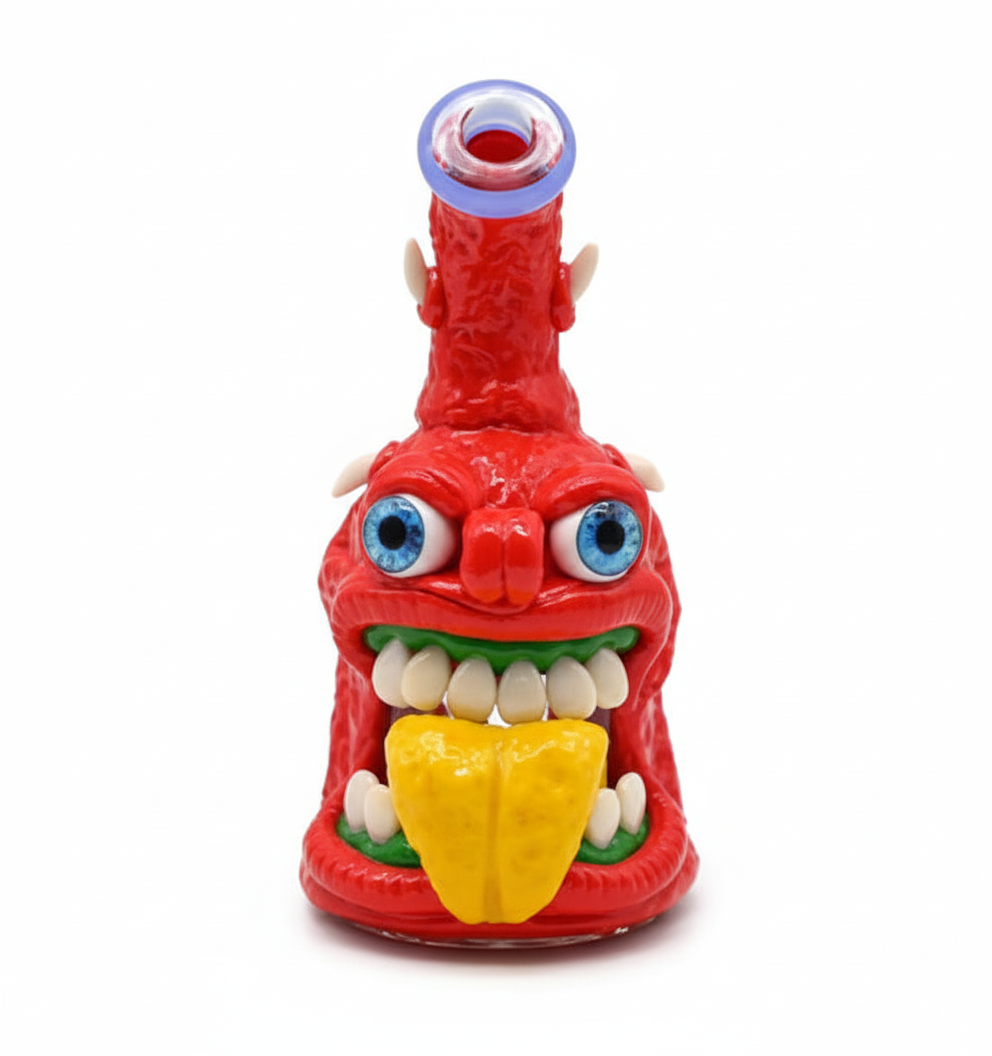 BUBBLER BONG – Red monster with big yellow tongue and blue eyes – RED