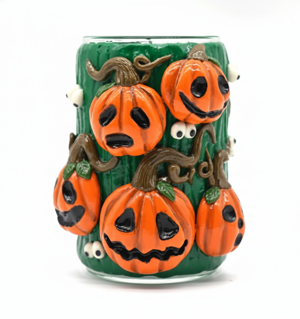 JAR – Green jar with hanging jack‑o'-lantern pumpkins – GREEN