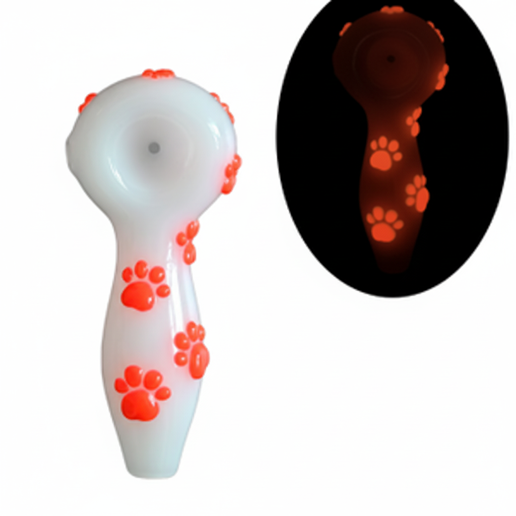 PIPE GITD – GITD white pipe with orange paw prints – WHITE