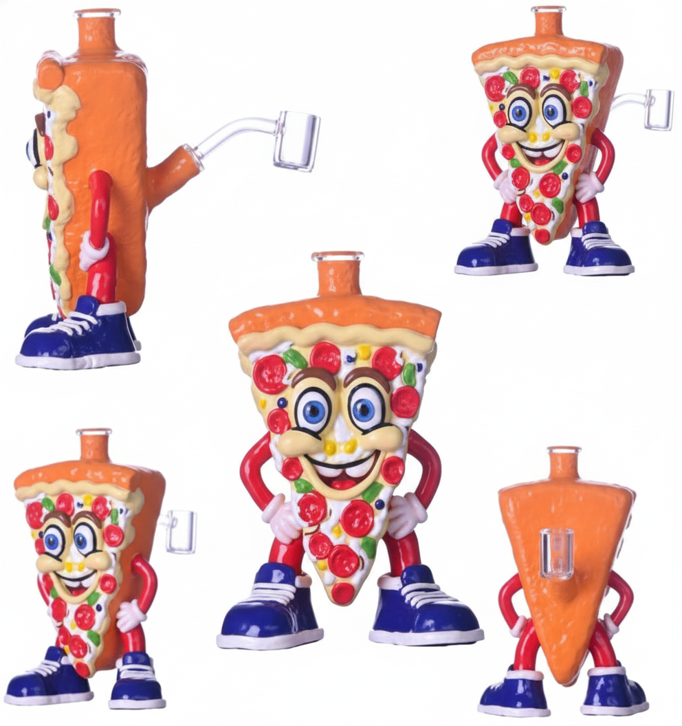 BUBBLER BONG – Cartoon pizza slice with legs and sneakers – ORANGE