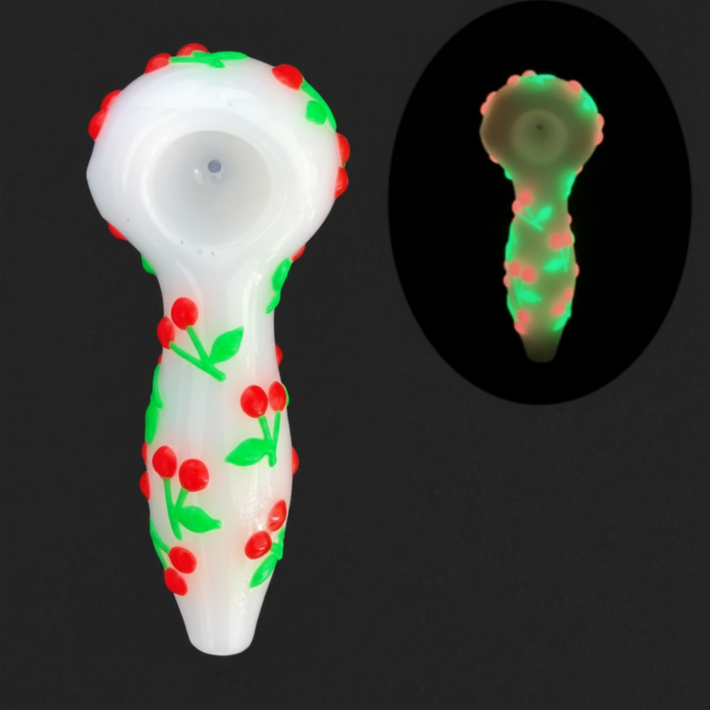 PIPE GITD – GITD white pipe with red cherries – WHITE