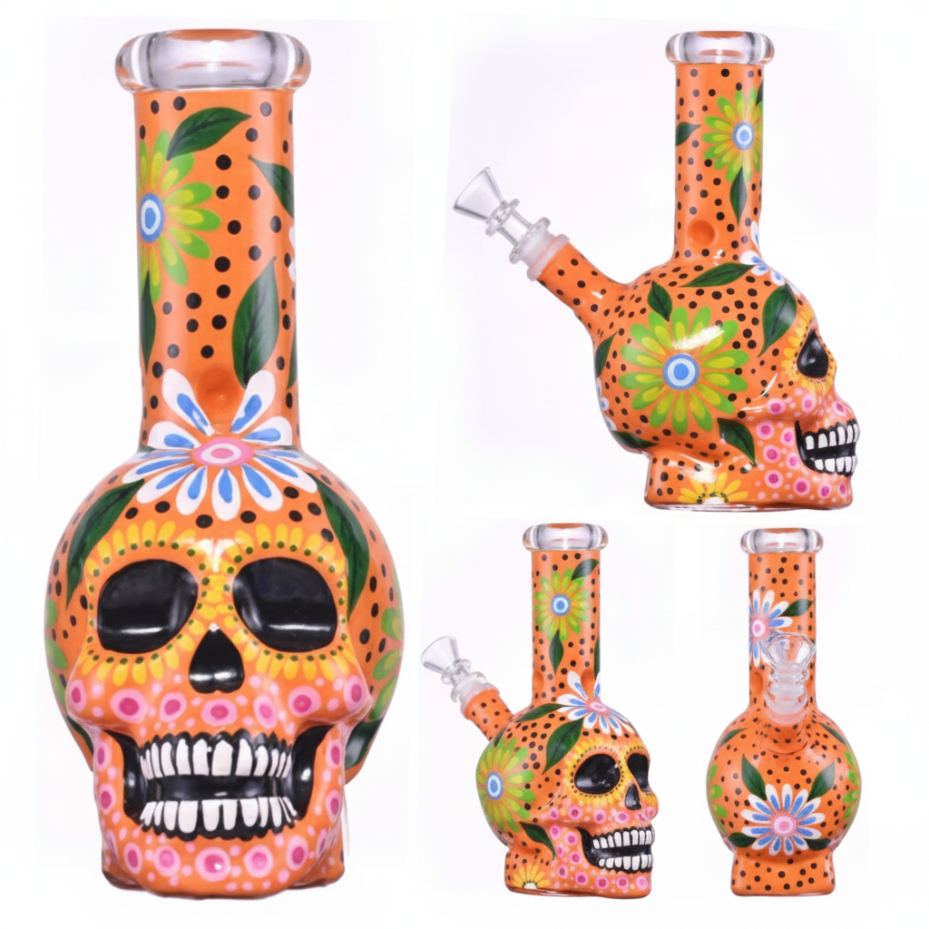 STRAIGHT BONG – Black bong with colorful 3D roses and hearts – MULTICOLOR