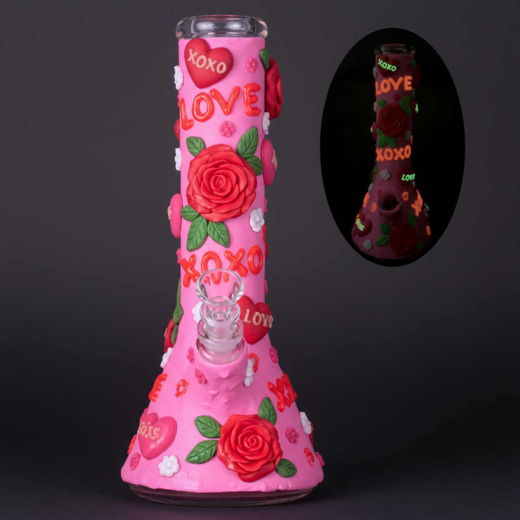 BAKER BONG GITD – Pink roses and LOVE letters with glow‑in‑the‑dark hearts – PINK