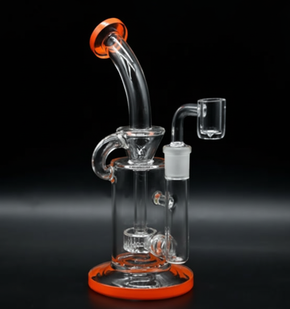 STRAIGHT BONG – Clear rig with curved neck and orange – ORANGE