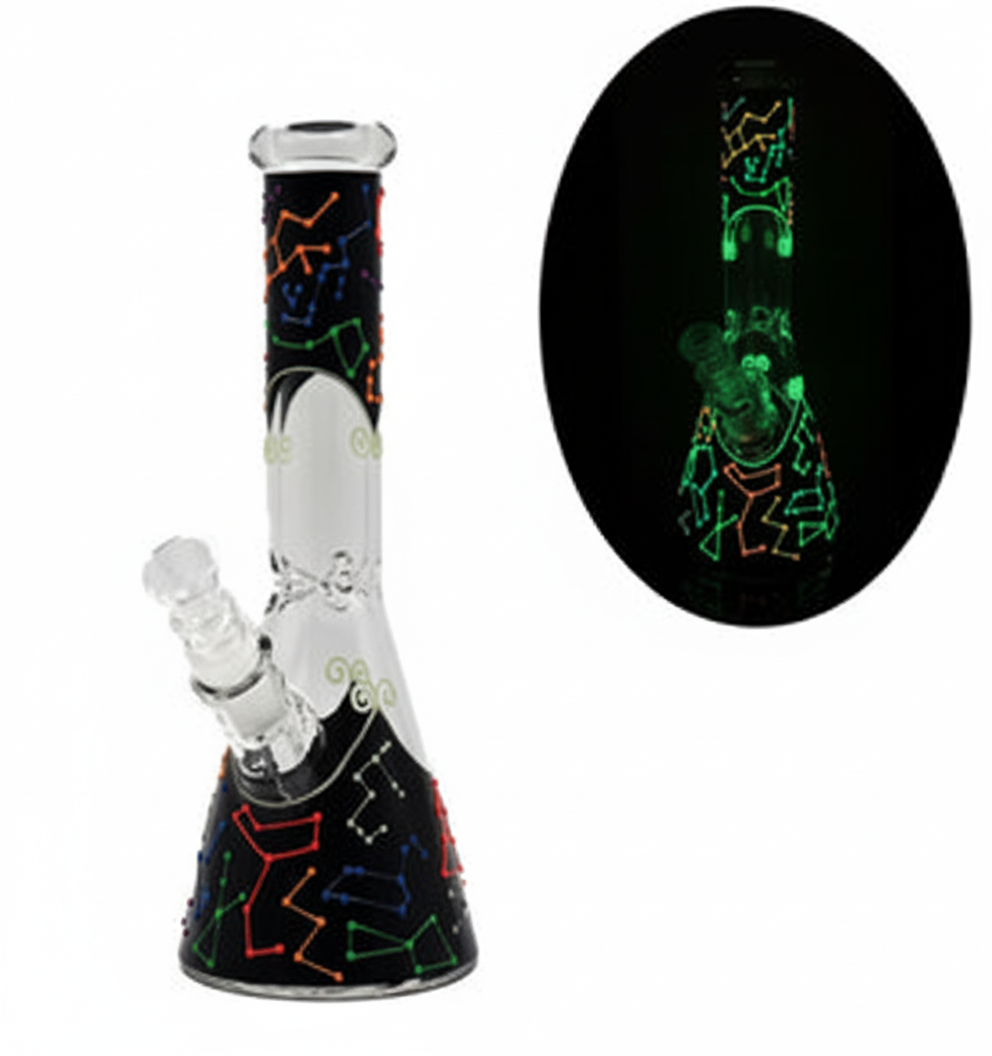 BEAKER BONG GITD – Black bong with glow‑in‑the‑dark constellation – BLACK
